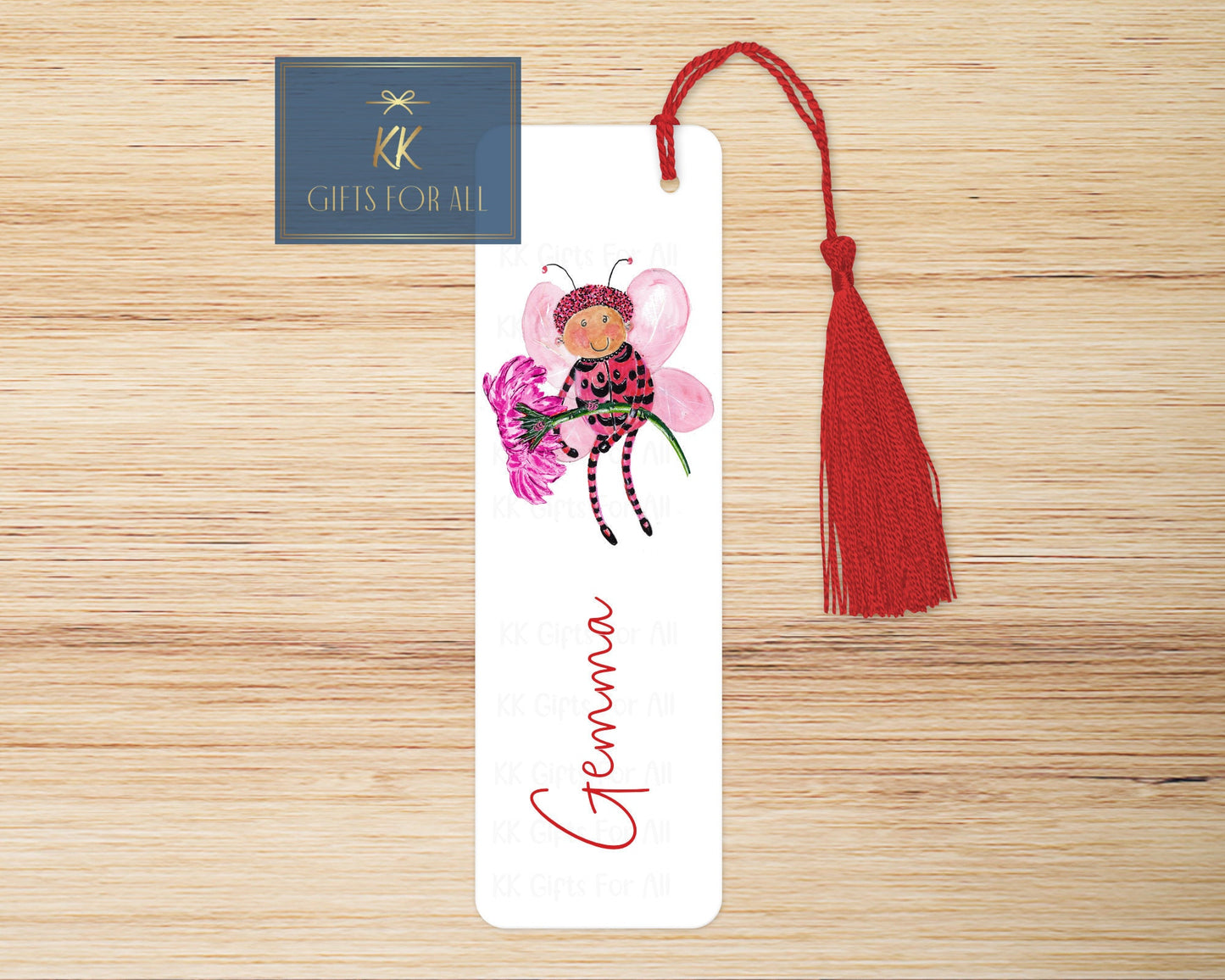 Personalised Bookmark, Personalised Bookmark, Pink Bug Gift, Cute Ladybug Pink Flower, Reading Gift, Large Metal Book Marker, Custom Name