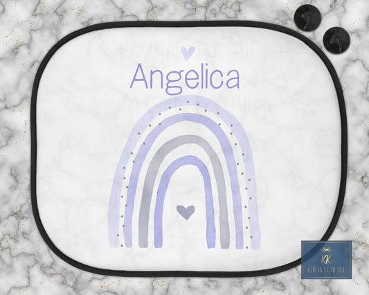 Personalised Car Shade, Sun Shade, Purple Rainbow, Rainbow Name, Car Sun Visor, Sunshade, Gift For Young Girl, Cute Baby Unique Gift, Custom