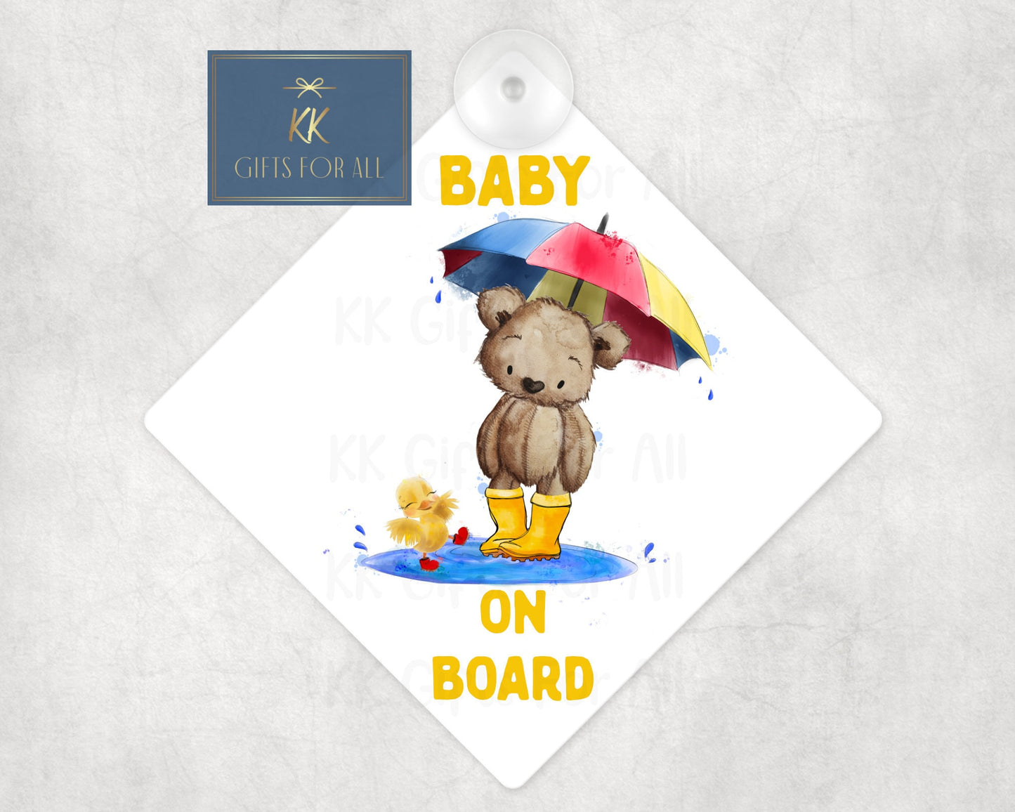 Baby On Board Sign, Baby On Board Car, Cute Bear Car Sign, Custom Baby On Board, Brown Bear, Bear In Puddle, Car Safety Sign, Colour Text