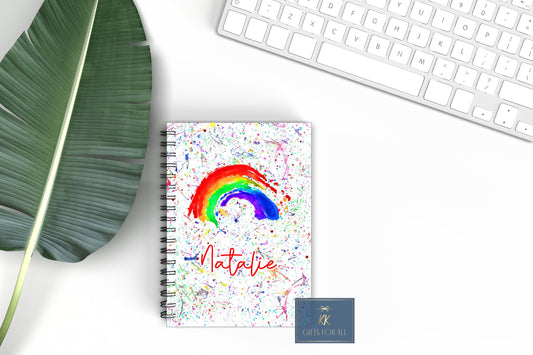 Rainbow Notebook, Gift For Mum, Friend, Birthday Gift For Her, Personalised Notepad, A5 Notes, Bright Splatter Notebook, Colourful Gift Idea