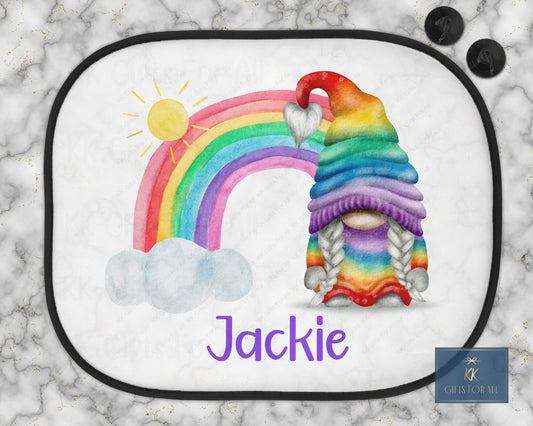 Personalised Car Shade, Sun Shade, Gonk Gift, Colorful Gonk Rainbow Name, Car Sun Visor, Sunshade, Gift For Young Girl, Cute Gonk, LGBTQ