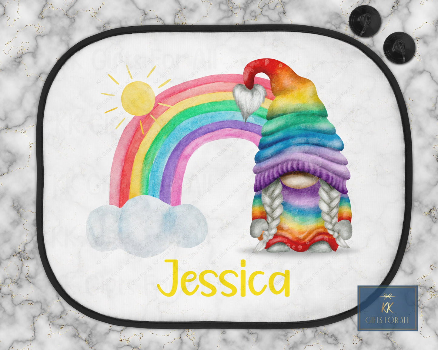 Personalised Car Shade, Sun Shade, Gonk Gift, Colorful Gonk Rainbow Name, Car Sun Visor, Sunshade, Gift For Young Girl, Cute Gonk, LGBTQ