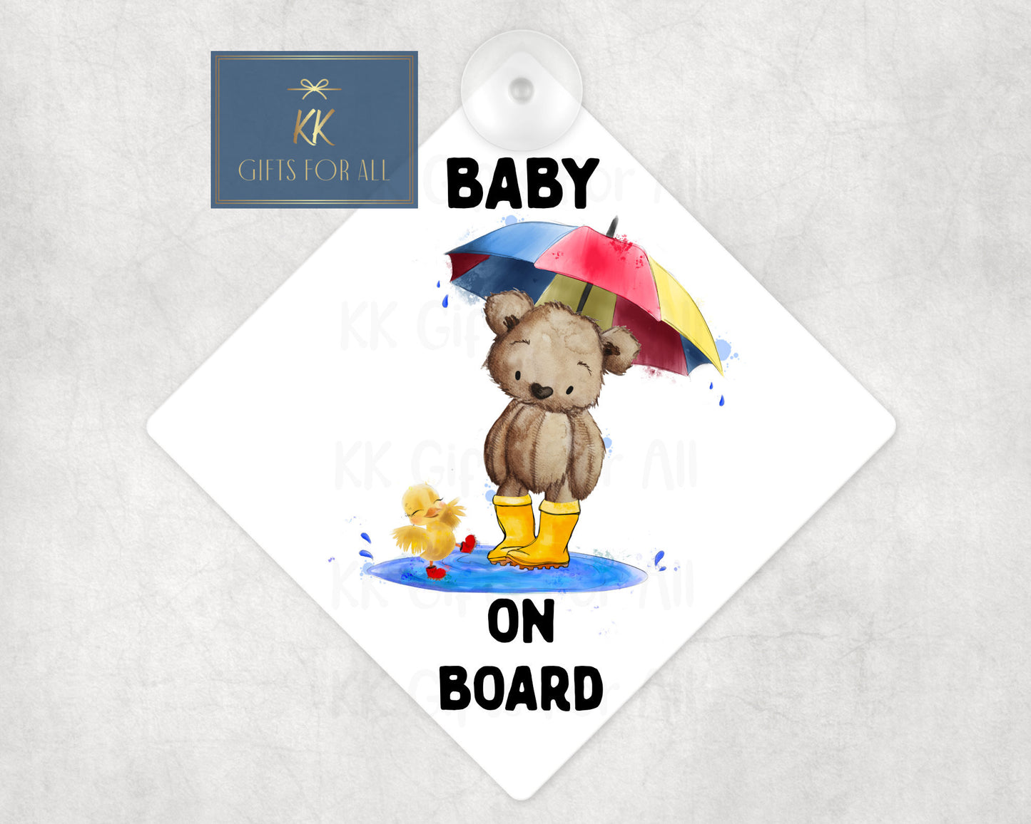 Baby On Board Sign, Baby On Board Car, Cute Bear Car Sign, Custom Baby On Board, Brown Bear, Bear In Puddle, Car Safety Sign, Colour Text