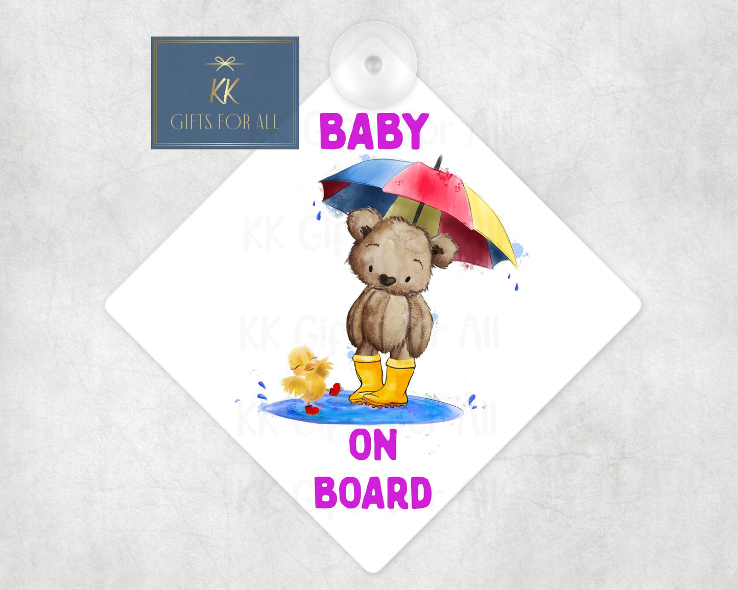 Baby On Board Sign, Baby On Board Car, Cute Bear Car Sign, Custom Baby On Board, Brown Bear, Bear In Puddle, Car Safety Sign, Colour Text