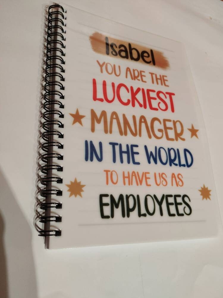 Personalised Best Boss Notebook Gift, Gifts For Boss, Luckiest Boss Manager In The World From Employees, Boss Stationery