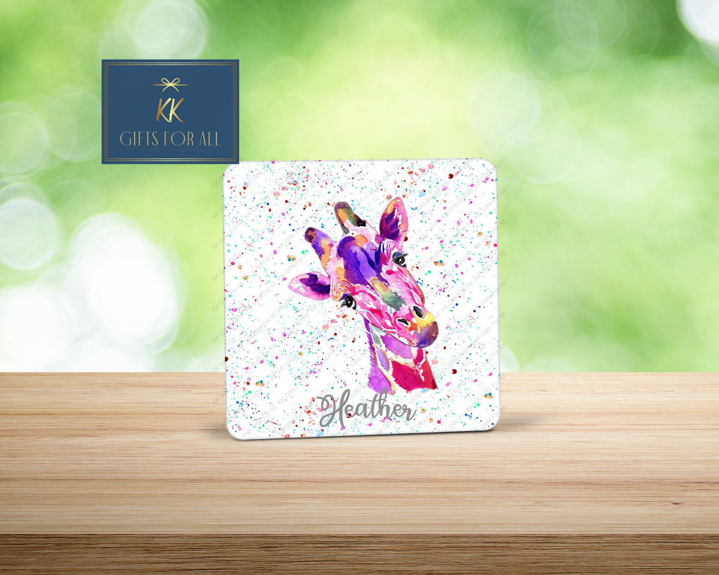 Watercolor Giraffe, Pink & Purple Giraffe,Gift For Her Birthday, Anniversary Gift For Wife, Personalised Mug And Coaster Gift,Custom Coaster