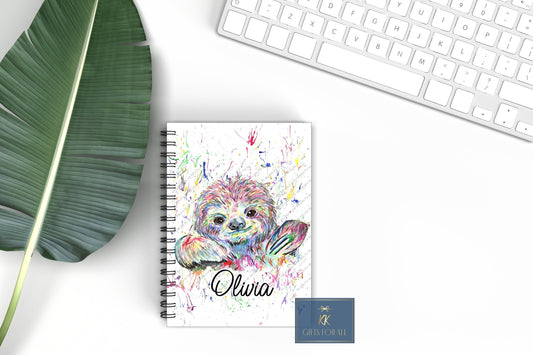 Rainbow Sloth Notebook, Gift For Mum, Friend Birthday Gift, Young Girls Notes, Personalised Notepad, A5 binded lined Notes, Sloth Lover Note