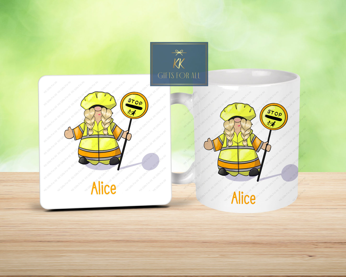 Personalised Lollipop Lady Gonk Mug & Coaster, Thank You Crossing Officer, Safe Road Crossing