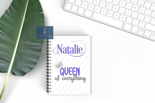 Personalised Queen Notebook, Gift For Mum, Friend, Birthday Gift For Her, Personalised Notepad, A5 Notes, Purple Queen Of Everything Notepad