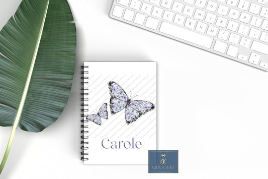 Floral Butterfly Notebook, Gift For Mum, Birthday Gift For Her, Personalised A5 Notepad, Lilac Flower Butterfly,Purple Floral Butterfly Note