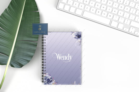 Personalised A5 Purple Floral Notebook, Birthday Gift For Her, Lilac Lined Notepad