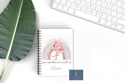 Personalised Flamingo A5 Notebook, Gift For Mum, Friend, Birthday Gift For Her, Personalised Notepad, Flamingo Pink Tall Bird Gift Ideas