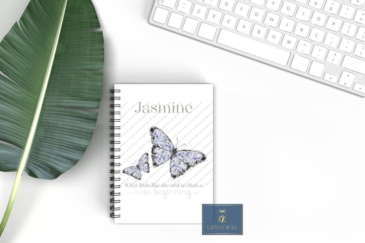 Floral Butterfly Notebook, Gift For Mum, Birthday Gift For Her, Personalised Notepad, A5 Notes, New Beginning Notebook, Purple Butterflies