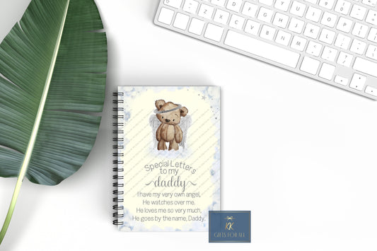 Memorial Notebook, Letters To Heaven, Angle Bear Notebook, Gift For Daughter, Personalised A5 Notepad, Special Letters To A Special Angel