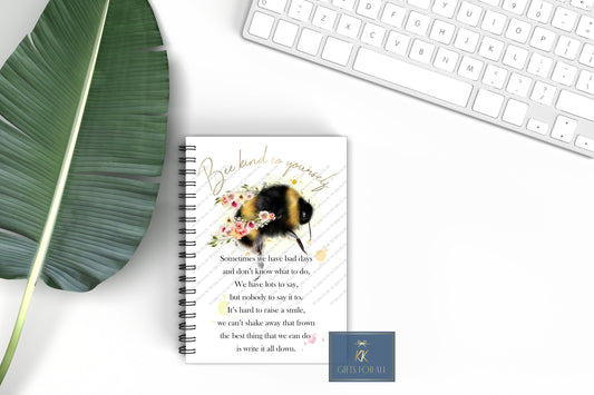 Floral Self-care Bee Notebook Gift For Mum Friend Birthday A5 Notes Bumble Bee Motivation Notebook