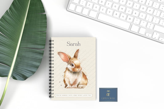 Bunny Notebook, Gift For Mum Birthday, Thank You Gift For Her, Personalised Notepad, A5 Lined Notes, Year Of The Rabbit, Bunny Rabbit Gifts