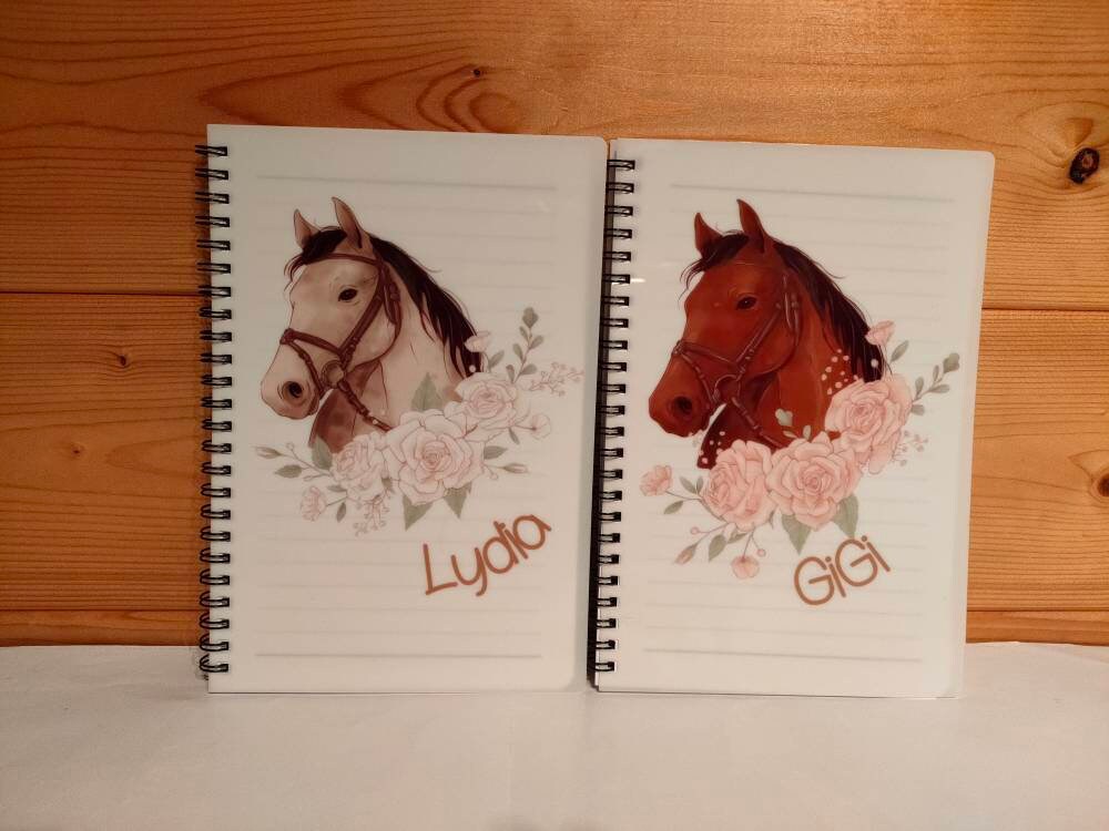 Personalised A5 Horse Notebook, Gift For Horse Rider Lover Owner, Horse And Roses Notepad, Notebook For Her