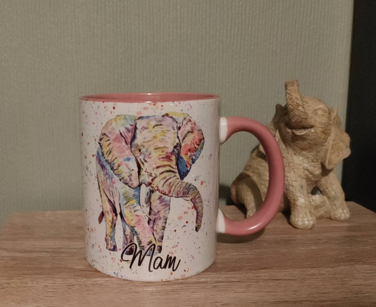 Rainbow Elephant Personalised Mug & Coaster, Birthday Gift For Her, Anniversary Gift For Wife, Watercolour Elephant, Ceramic Coffee Mug