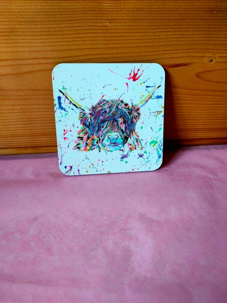 Rainbow Highland Cow Mug & Coaster, Birthday Gift For Her, Anniversary Gift, Cute Highland Cow, Multi Colour, Custom Gift, Personalised Gift