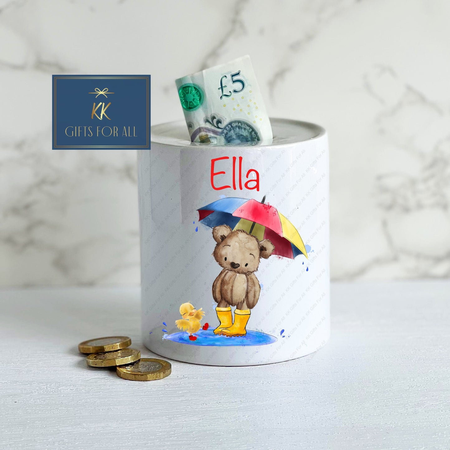 Personalised Money Box, White Ceramic Savings Pot, Money Pot, Custom Piggy Bank, Kids Saving Box, New Baby Gift