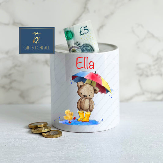 Personalised Money Box, White Ceramic Savings Pot, Money Pot, Custom Piggy Bank, Kids Saving Box, New Baby Gift
