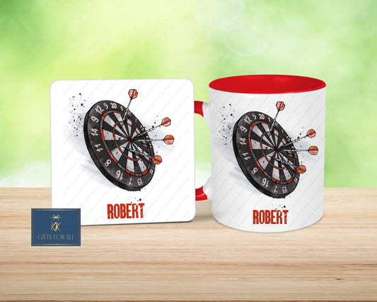 Personalised Darts Mug & Coaster, Birthday Gift For Him, Dad Grandad Gift, Dart's Player Gift, Male Sport Gifts