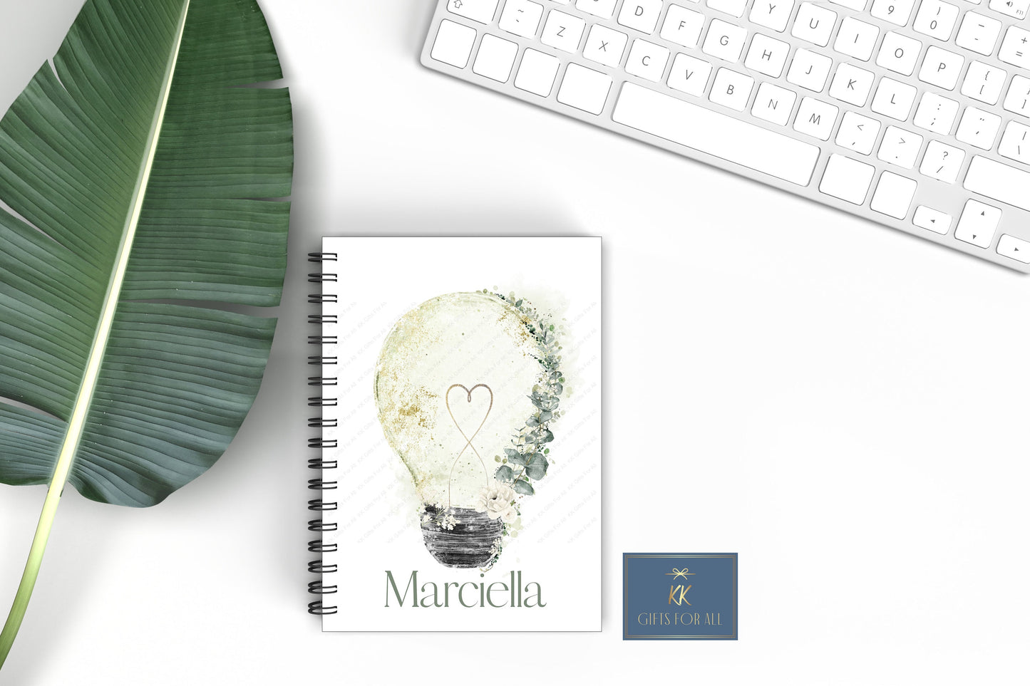 Personalised A5 Notebook, Sage Green Lightbulb Notebook