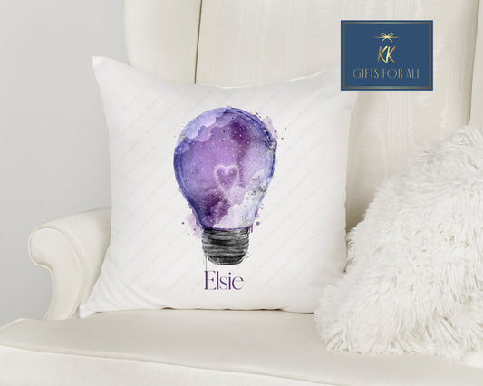 Personalised Cushion, Galaxy Purple Lightbulb Cushion, Teenager Home Decor, Gifts For Mum Daughter Friend