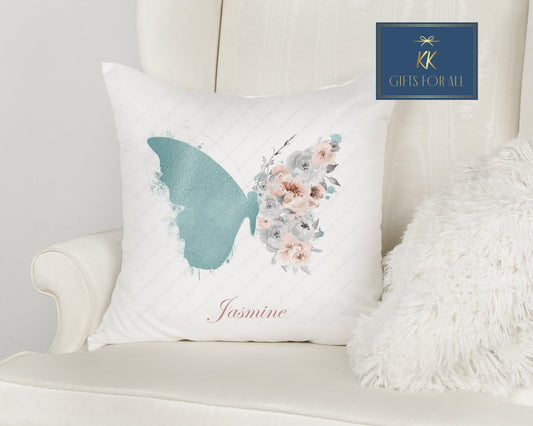 Personalised Cushion, Floral Butterfly Cushion, New Home Gift For Her, Teen Bedroom Decor, Gift For Mum Birthday
