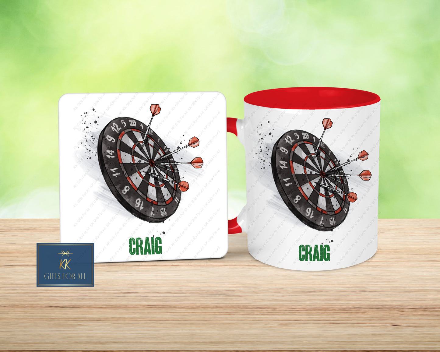 Personalised Darts Mug & Coaster, Birthday Gift For Him, Dad Grandad Gift, Dart's Player Gift, Male Sport Gifts