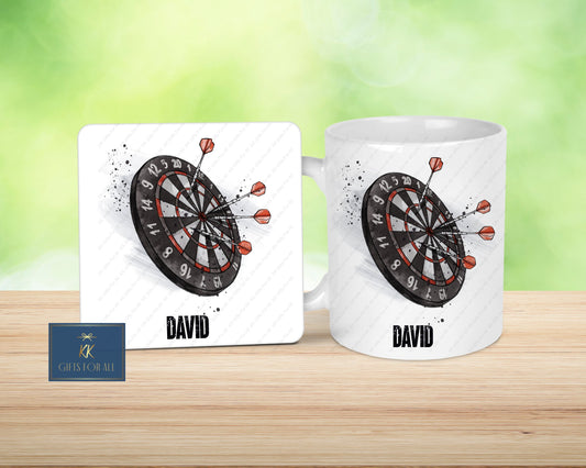 Dart's Mug & Coaster, Birthday Gift For Him, Personalised Mug For Darts Player, Darts Lover Gift