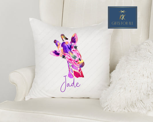 Personalised Giraffe Cushion, Pink Giraffe Gift For Female, Home Decor Pillow