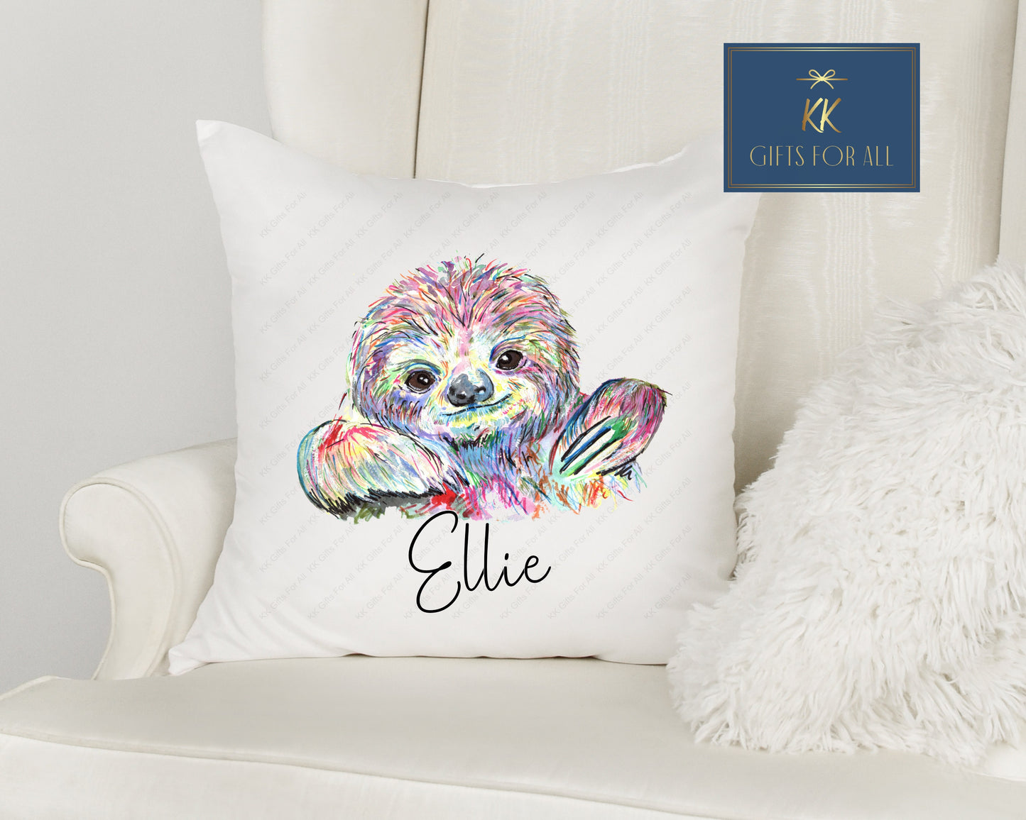 Personalised Rainbow Sloth Cushion, Home Decor, Birthday Gift For Girls