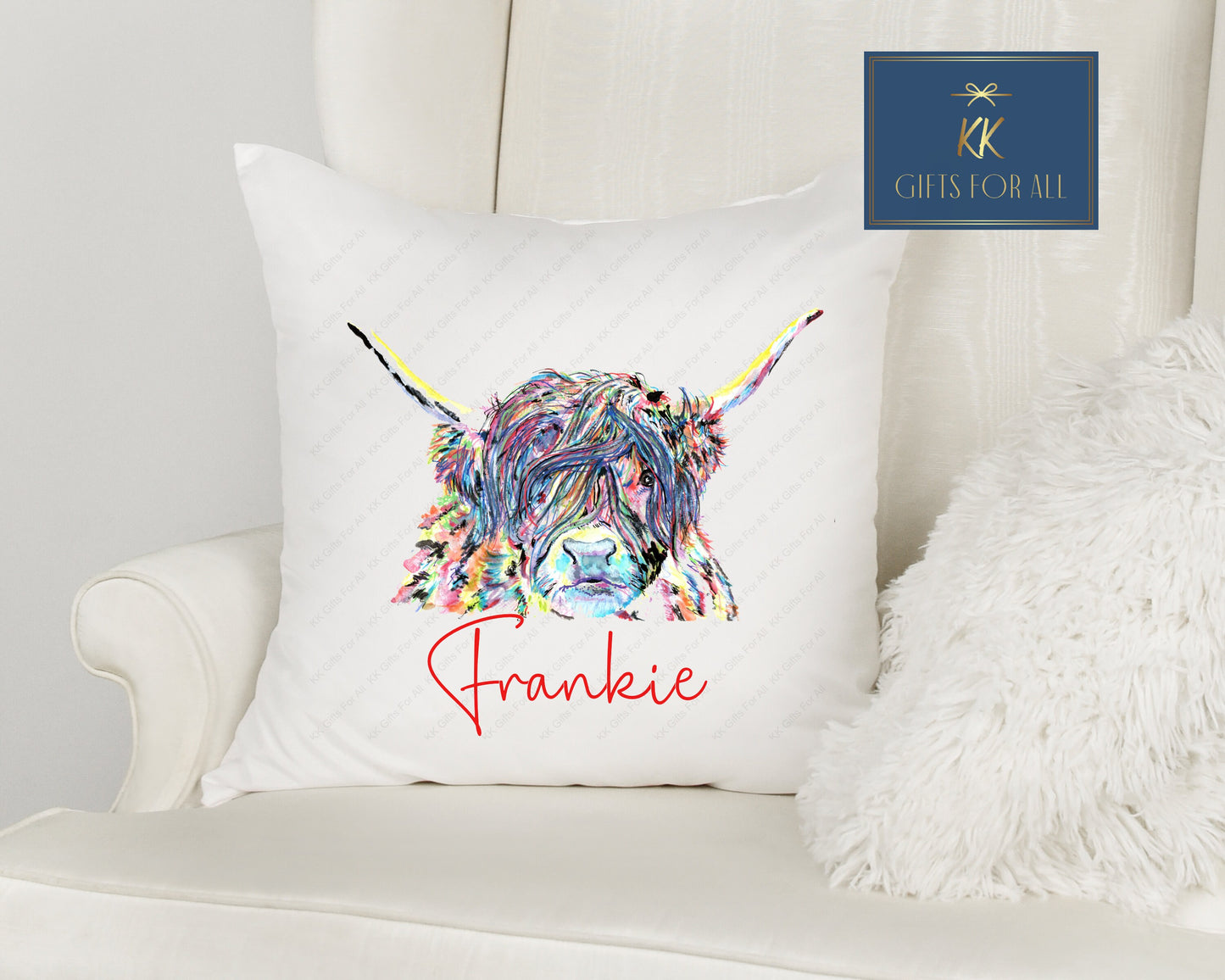 Personalised Highland Cow Cushion, Scottish Cattle Gift, Home Decor Cow Cushion