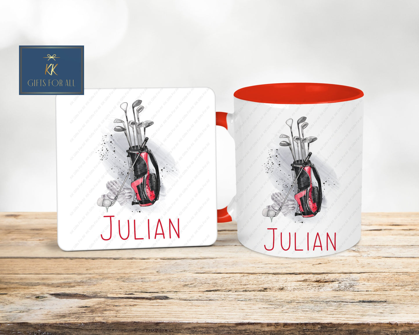 Golf Mug & Coaster, Gifts For Him, Personalised Golfer Red Mug Father's Day Gift