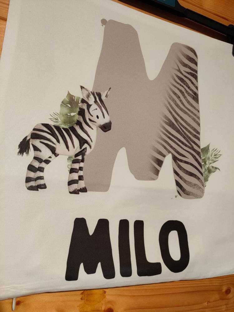 Personalised Cushion, Cushion Cover, Nursery Cushion, Name & Initial, Safari Zebra Cushion, Bedroom Decor, Unixe, Girl Or Boy Cushion
