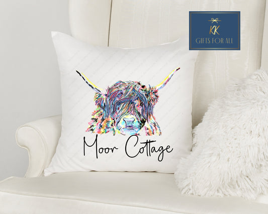 Personalised Highland Cow Cushion, Scottish Cattle Gift, Home Decor Cow Cushion
