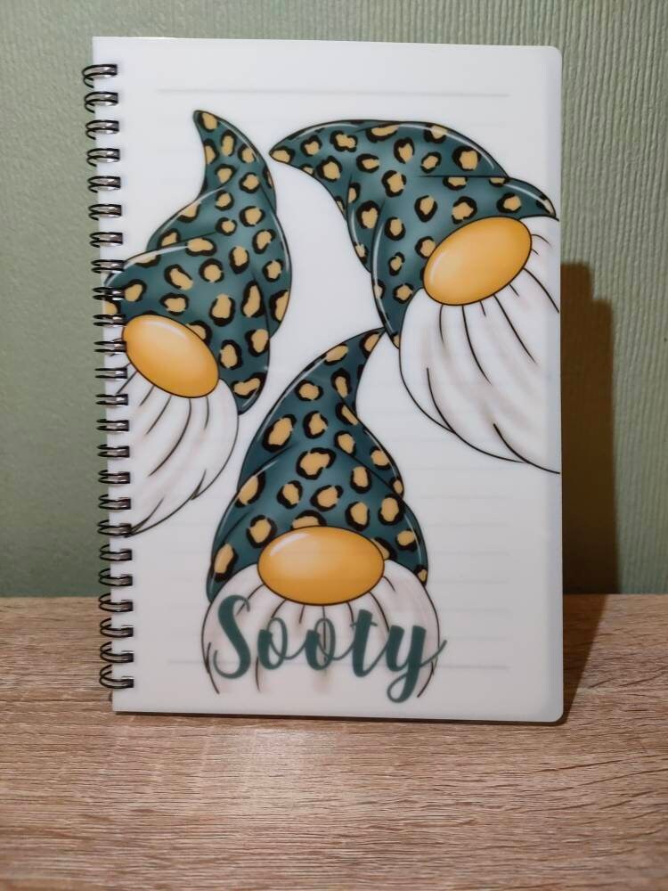 Teal Leopard Print Gonk Notebook, Gift For Mum, Friend, Birthday Gift For Her, Personalised Notepad, A5 binded lined Notes, Teal Tan Gnome