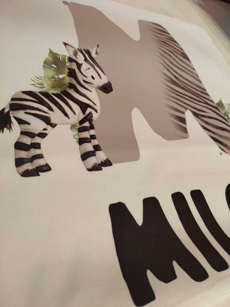 Personalised Cushion, Cushion Cover, Nursery Cushion, Name & Initial, Safari Zebra Cushion, Bedroom Decor, Unixe, Girl Or Boy Cushion