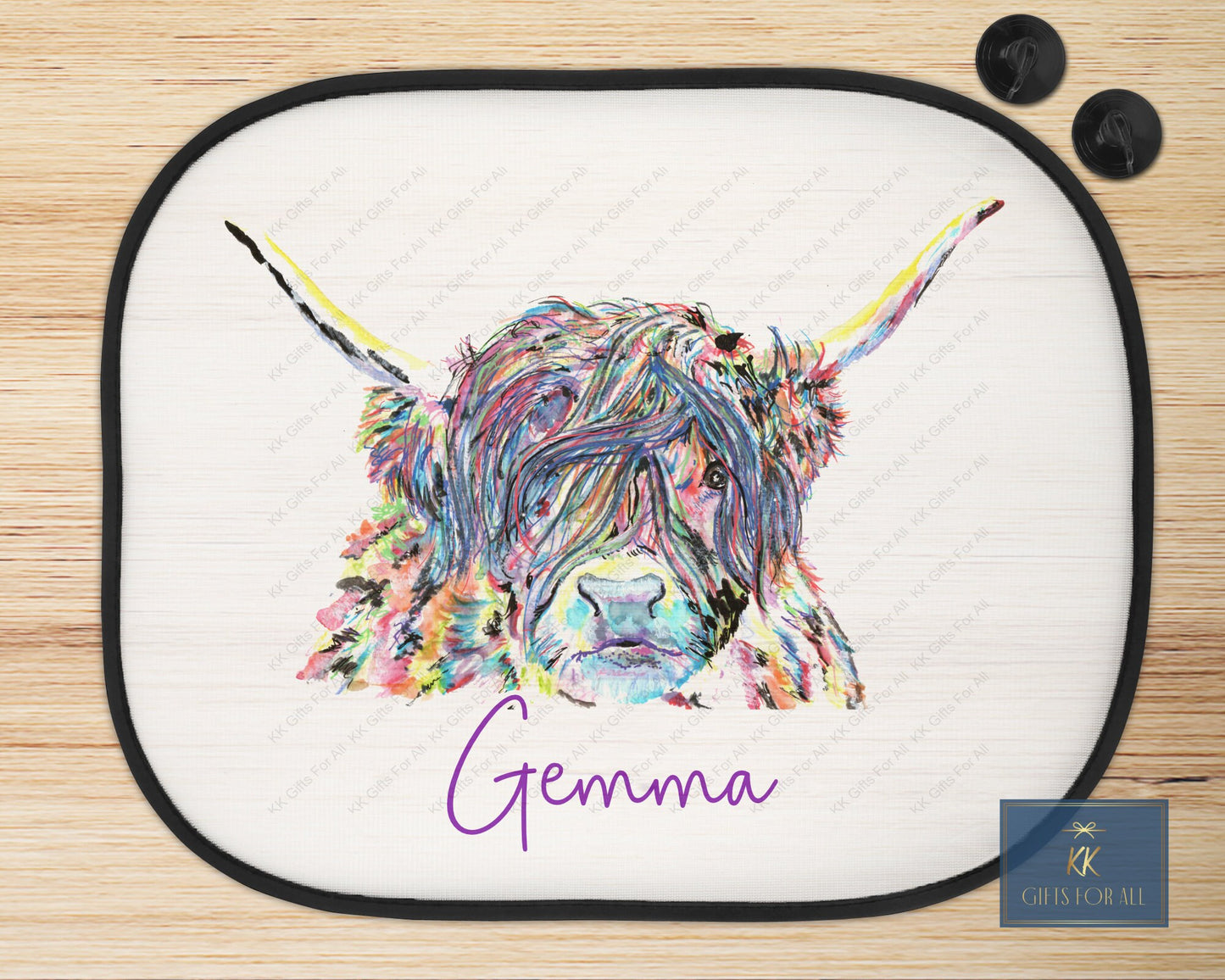 Personalised Highland Cow Car Sun Shade, Multicolour Cattle Car Sun Visor