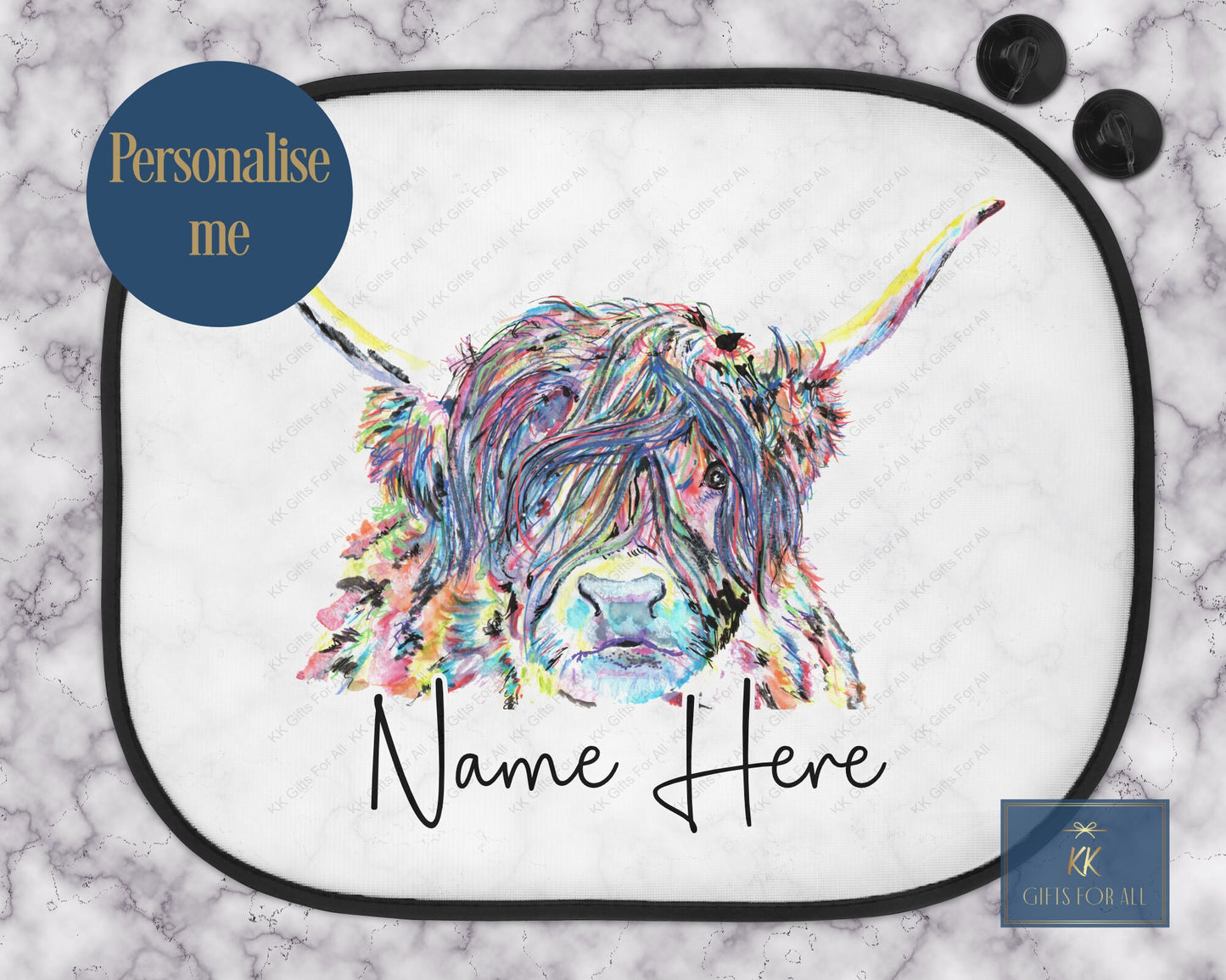 Personalised Highland Cow Car Sun Shade, Multicolour Cattle Car Sun Visor