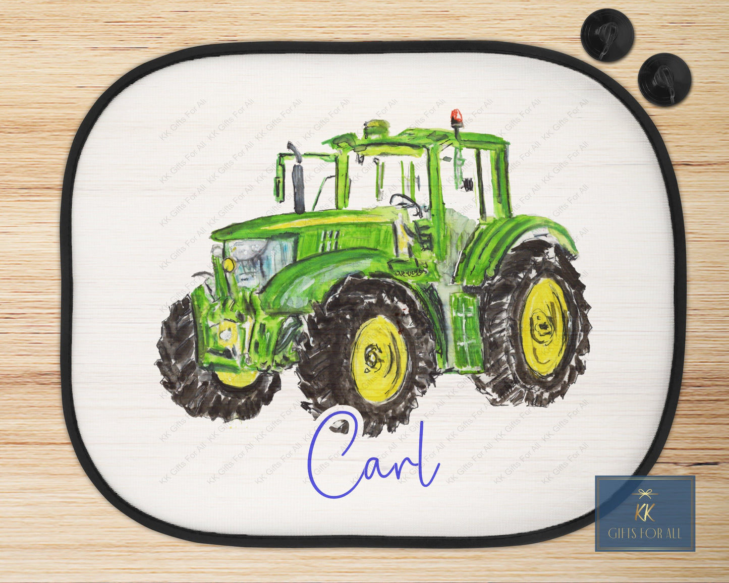 Personalised Green Tractor Car Sun Shade, Boys Car Sun Visor