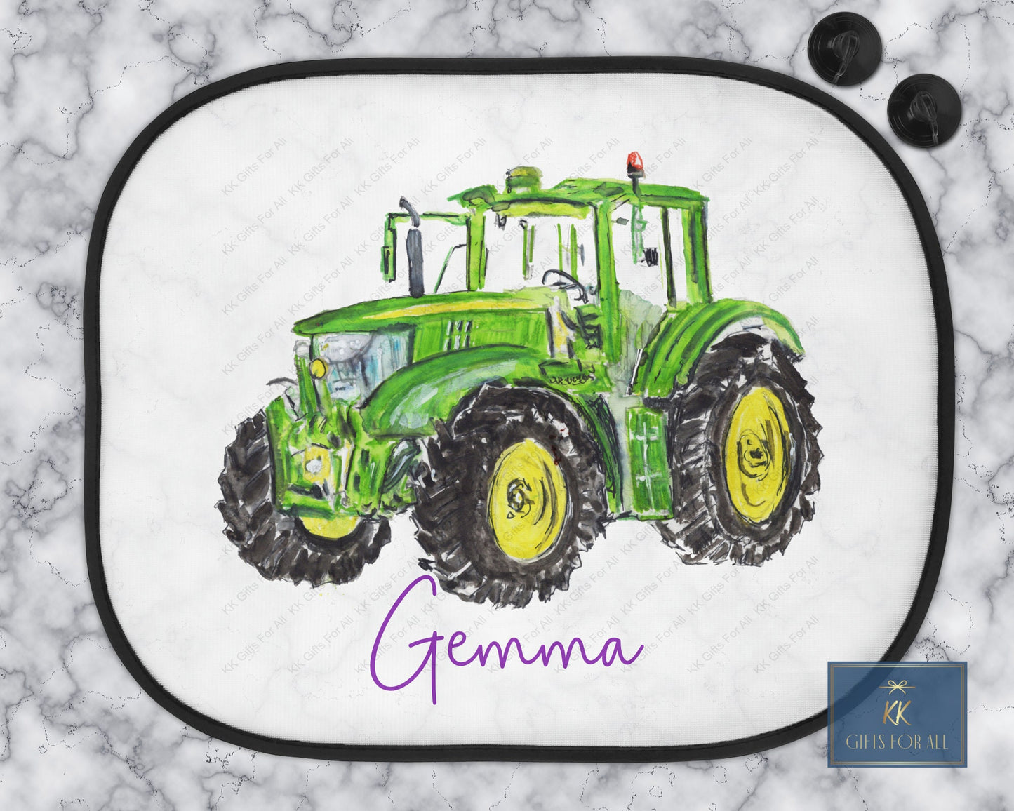 Personalised Green Tractor Car Sun Shade, Boys Car Sun Visor