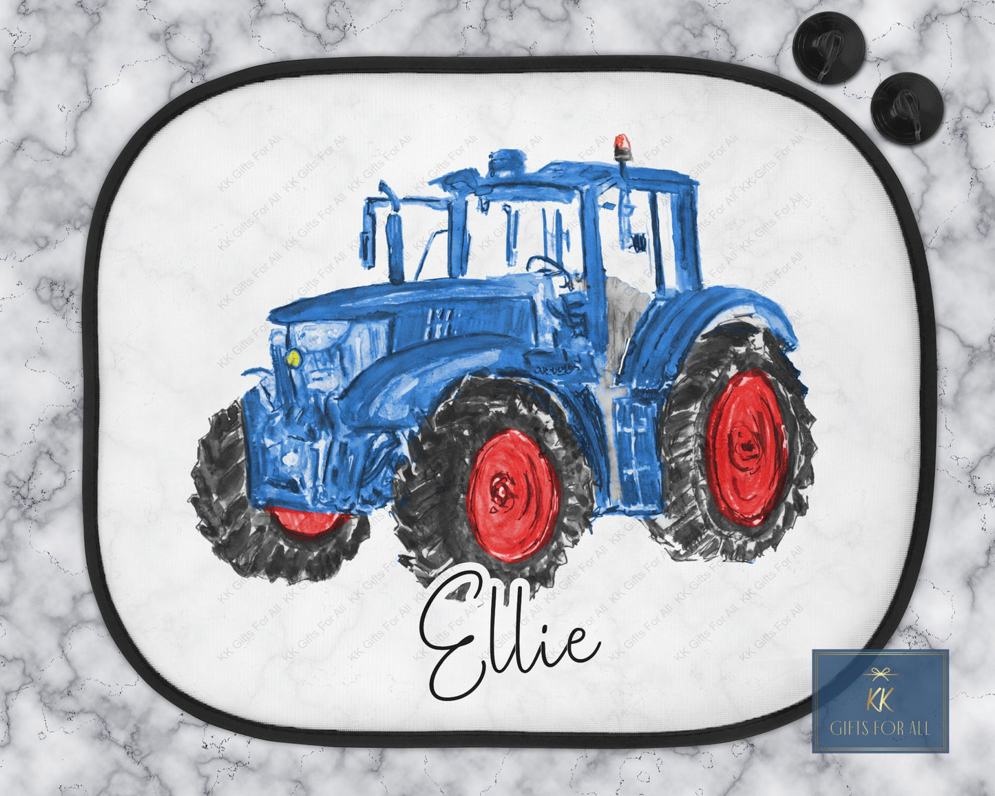 Personalised Blue Tractor Car Sun Shade, Farmer Boys Car Sun Visor