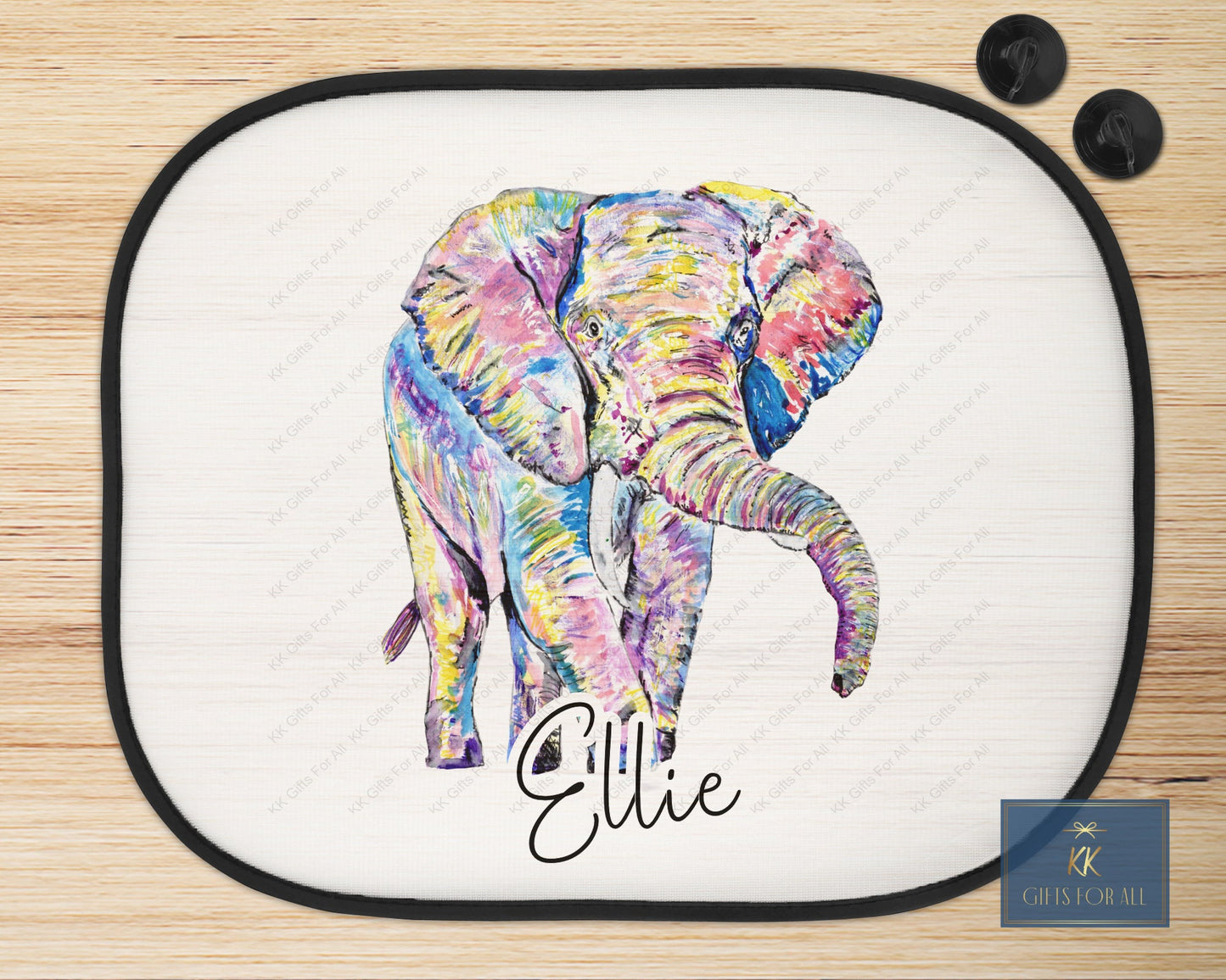 Personalised Elephant Car Sun Shade, Colourful Car Sun Visor