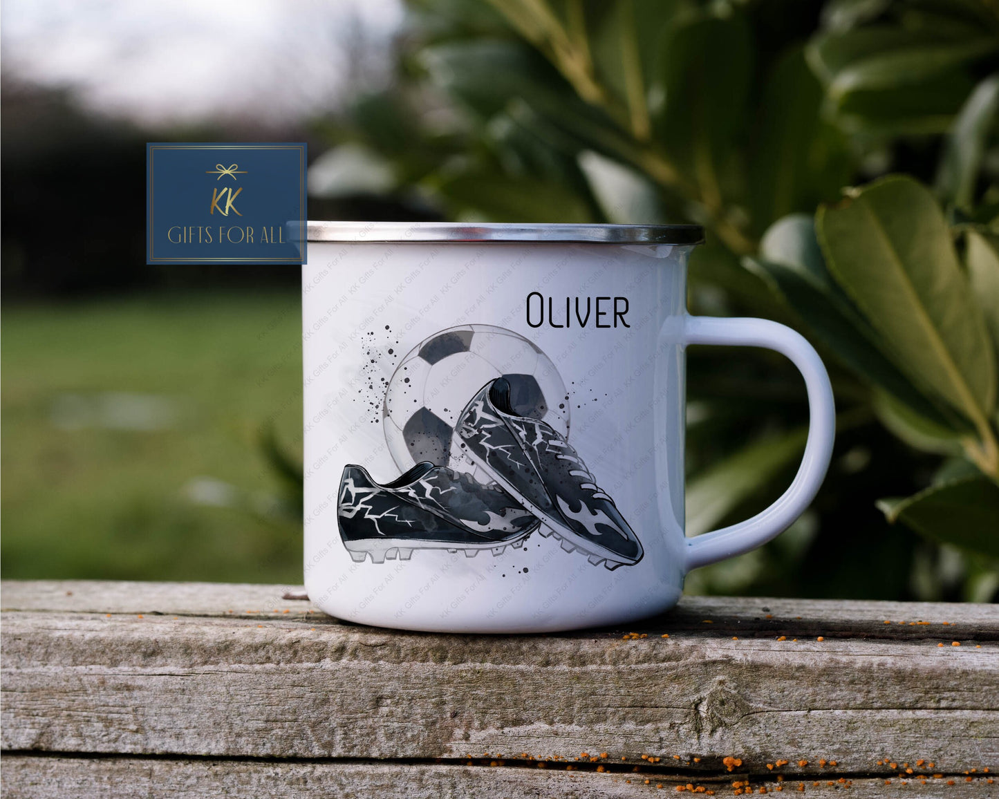 Personalised Football Enamel Mug, Outdoor Mug, Metal Kids Football Mug, Football Coach Gift