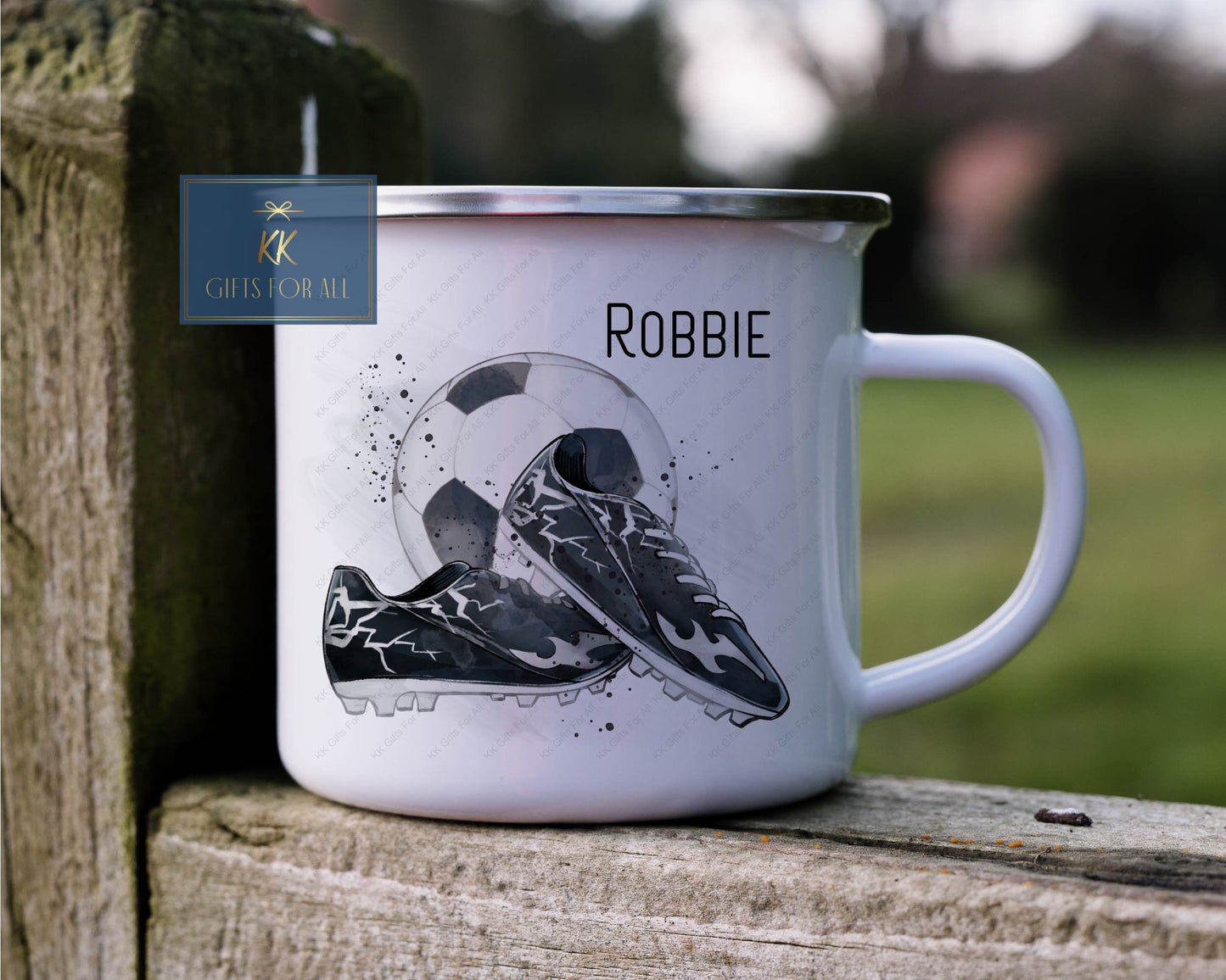 Personalised Football Enamel Mug, Outdoor Mug, Metal Kids Football Mug, Football Coach Gift
