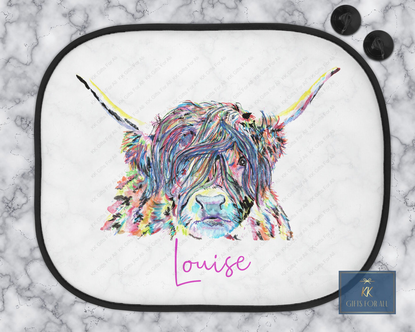 Personalised Highland Cow Car Sun Shade, Multicolour Cattle Car Sun Visor