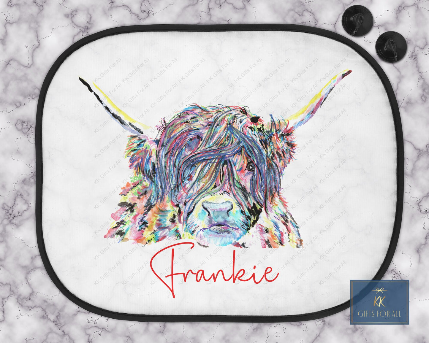 Personalised Highland Cow Car Sun Shade, Multicolour Cattle Car Sun Visor