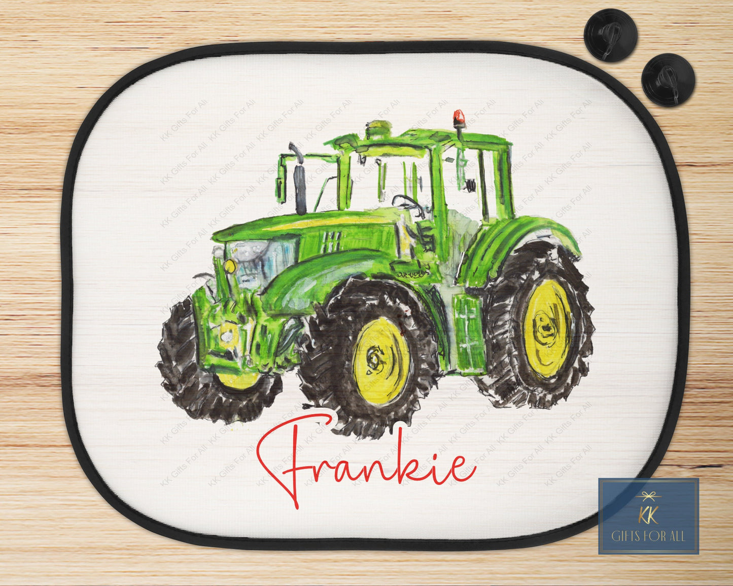 Personalised Green Tractor Car Sun Shade, Boys Car Sun Visor